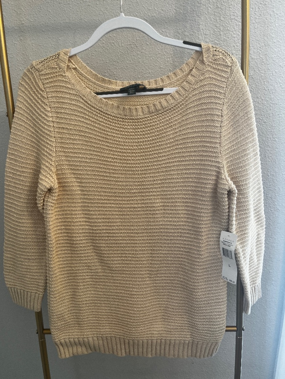 NWT Lauren Ralph Lauren Cream Open Knit Sweater L